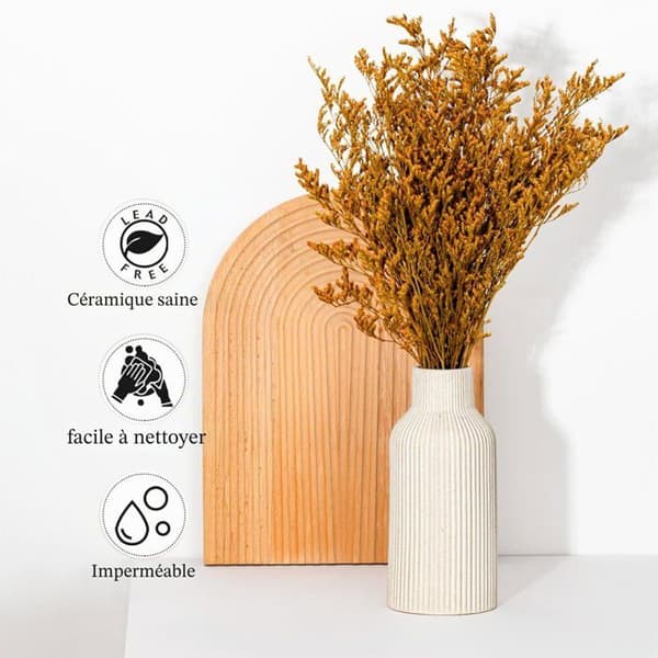 Vas - GRANDSALEY - vertikal textur - keramik - matt vit/beige - cylindrisk 20,5 cm matvit, beige