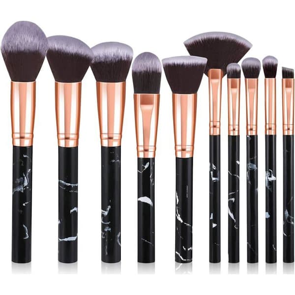 Sæt af 10 makeuppensler, farve sort og guld, professionelle makeuppensler