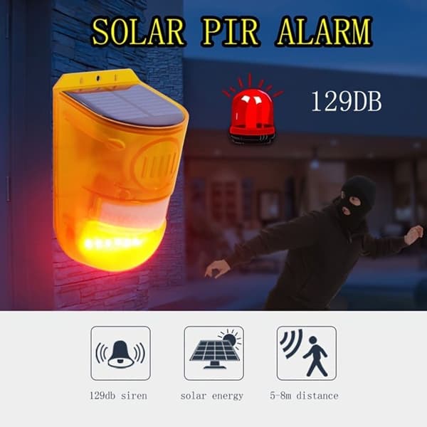 Bevægelsessensor alarm - UDVÆKST - Solenergi IP65 - Solpanel - Rækkevidde 5–8m - 129 dB