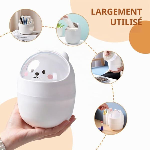 Mini-skrivebordspapirkurv - GRANDSALEY - Panda-model - Dyrelåg - Holdbart plastik - 15,5 x 11 cm Vit