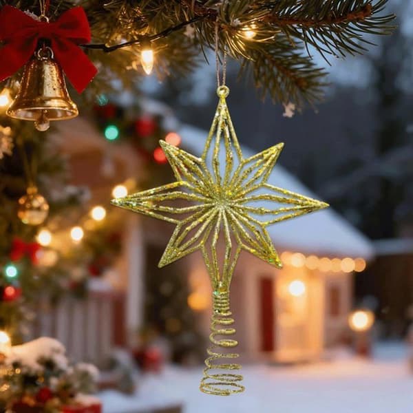 Juletræspynt i form af en glitrende stjerne, guld