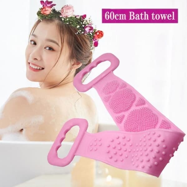 Silicone eksfolierende brusebørste - rygskrubb og kropsmassage, badehåndklæde - Rosa Ros