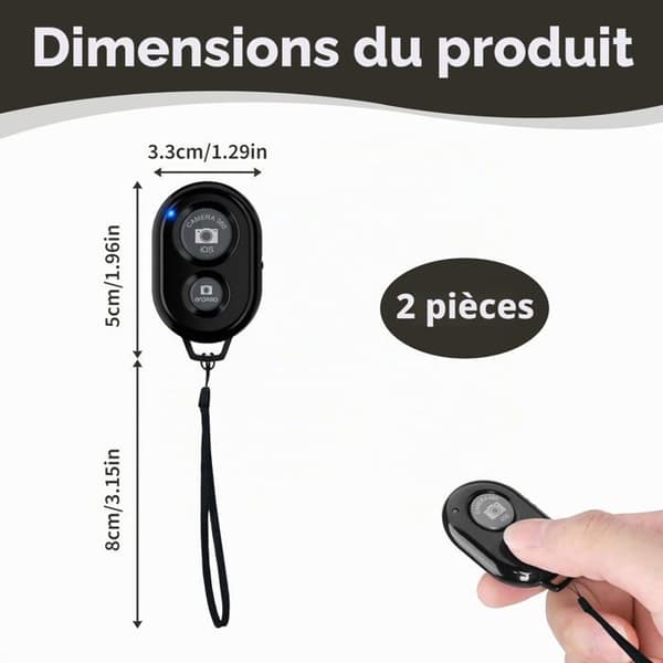 Trådlös Bluetooth-fjärrkontroll för selfies (2-pack) – Universell fjärrutlösare kompatibel med iOS och Android