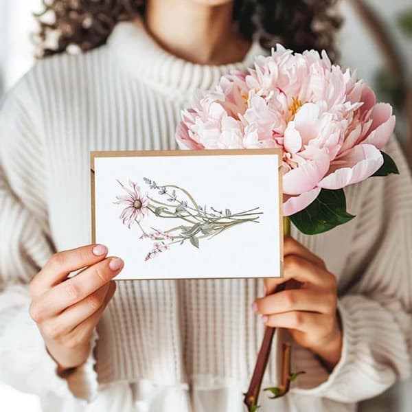 Grattiskort - GRANDSALEY - Set med 10 - Akvarellblommönster - Inkluderar kraftkuvert - 20×15 cm Vit