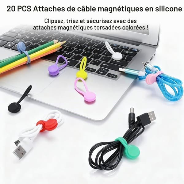 20 Magnetiske Kabelklips, Genanvendelige Silikonekabelholdere