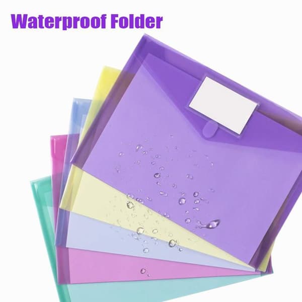 Sæt med 10 gennemsigtige polyesterlommer / plastmapper – A4-format med etiketholder