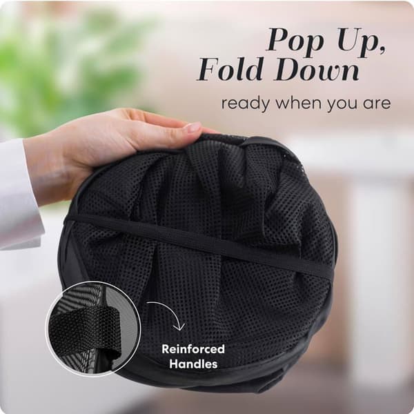 Fällbar pop-up tvättkorg - GRANDSALEY - Pop-up modell - Platsbesparande fällbar - Sidoficka - Andningsbart nät