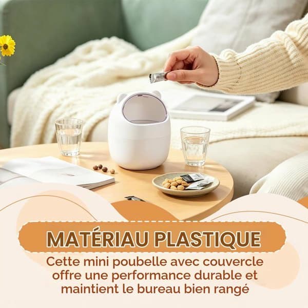 Mini-skrivebordspapirkurv - GRANDSALEY - Panda-model - Dyrelåg - Holdbart plastik - 15,5 x 11 cm Vit