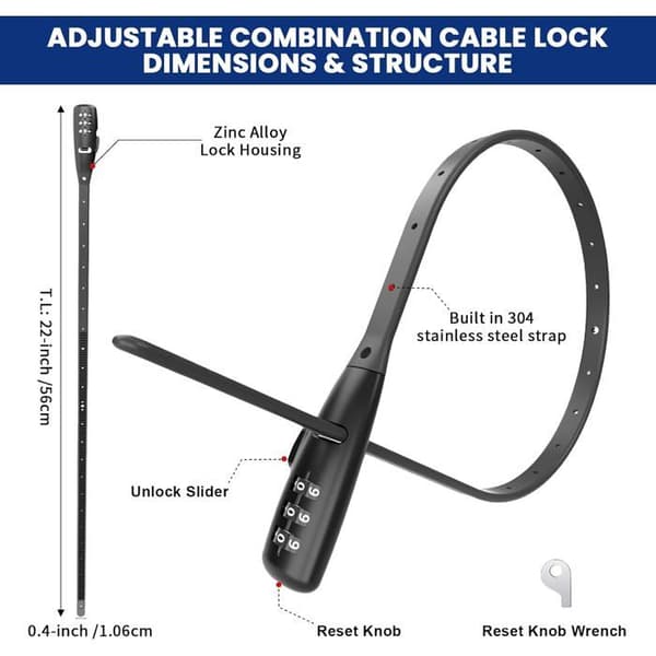 Zip-Tie Stil Lås – 3-Siffrig Justerbar Kabel Lås – Lättviktig & Säker Val (1-Pack)