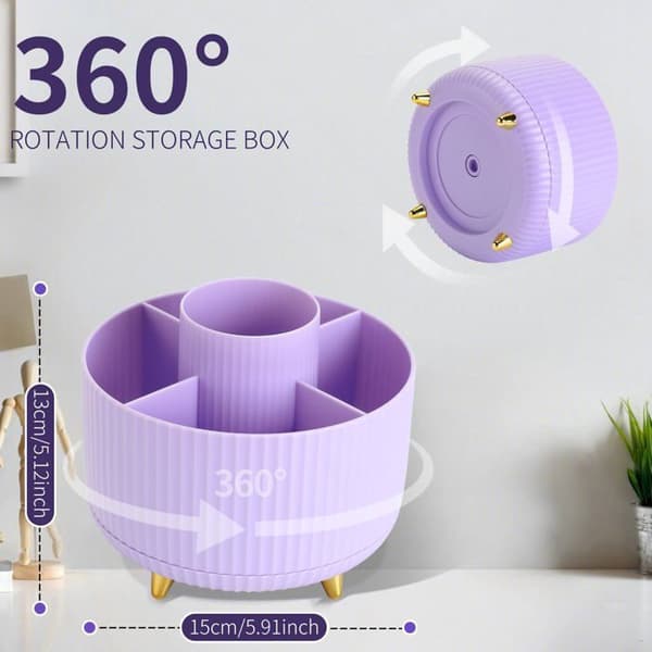 Blyantholder - GRANDSALEY - 360° roterende - 5 rum - Stor kapacitet - Lilla Violett