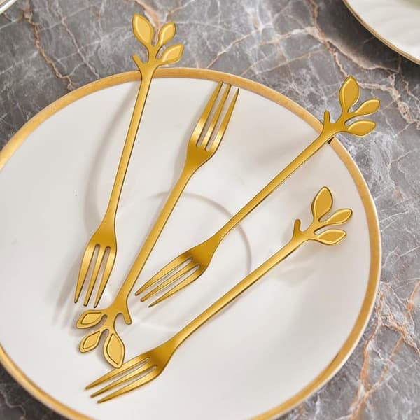 Mini-dessertgafler - GRANDSALEY - Bladformet - Gyldne - Rustfrit stål - 12 cm (sæt af 10)