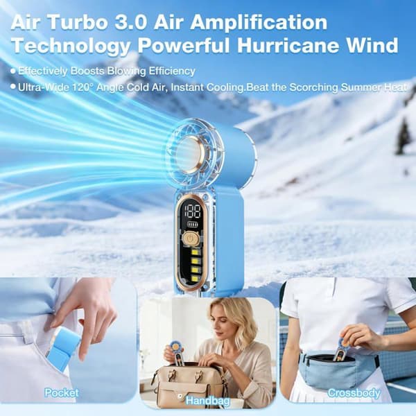 Mini-bærbar ventilator - GRANDSALEY - Mini - 22.000 omdr/min - 100 niveauer - LED-lampe 2 tilstande