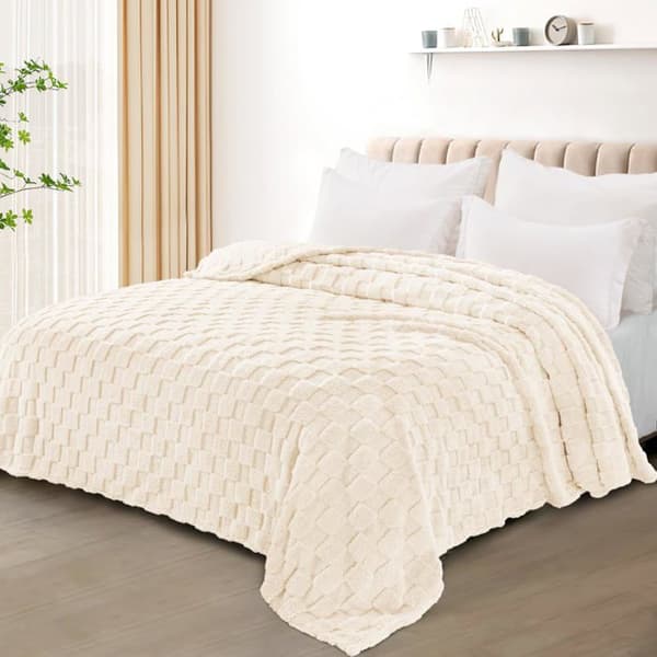 Dække - GRANDSALEY - 150 x 200 cm - Mikrofiber - Jacquard 3D - Off-white äggskal