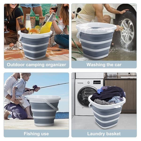 Foldbar spand, 2,6 gallons (10 liter) — Firkantet og foldbar moppe-spand (Grå)