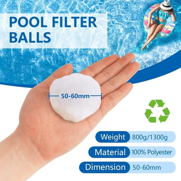 Filtreringskugler til pool - GRANDSALEY - 800 g - 100% polyester - Genanvendelig & vaskbar - Erstatter 30 kg sand