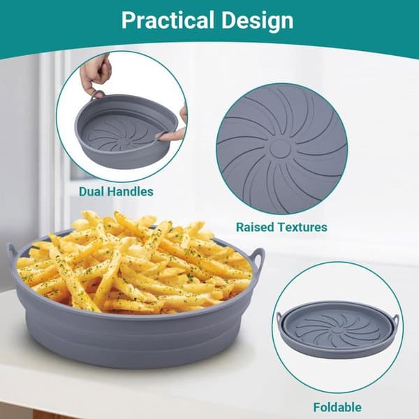 Silikoneform til airfryer - GRANDSALEY - Sæt af 2 - Foldbar rund - Ø20 cm (Ø indv. 17,5 cm) - Tåler 230°C