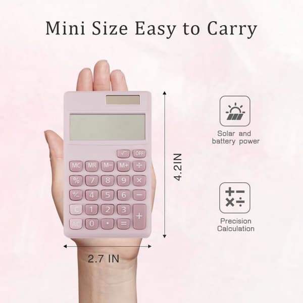 Mini lommeregner - GRANDSALEY - Basis 4 funktioner - Rosa - Solenergi - 8 cifre display