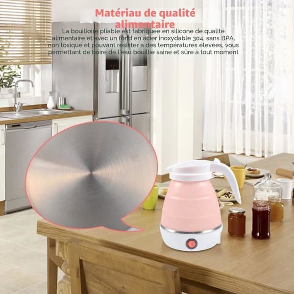 Foldbar elkedel - GRANDSALEY - 600 ml - Fødevare-silikone - Bund i rustfrit stål 304 - 600 W