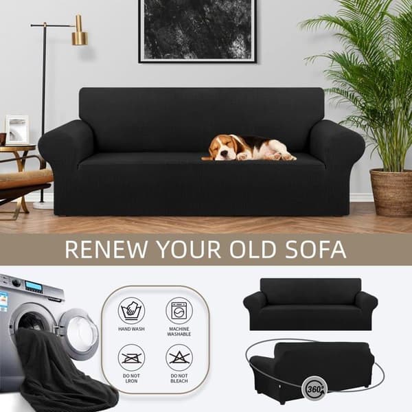 Udtrækkelig sofaovertræk - GRANDSALEY - til 3-personers sofa 198–239 cm - Sort - Jacquard - Elastisk bånd