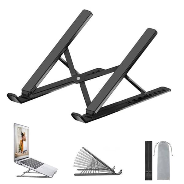 Bærbar computerstøtte, justerbar ventilationsstøtte i aluminium, ergonomisk kølesystem (sort)