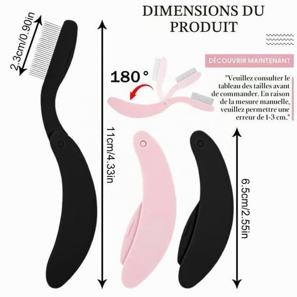 2-delt øjenvippe separator kam, foldbar øjenvippe kam, til at forme øjenbryn og øjenvipper (sort + rosa)