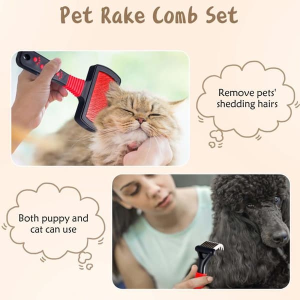 Dyrepleje kit - GRANDSALEY - 4 dele - Rustfrit stål - Uldkam - Til hunde og katte