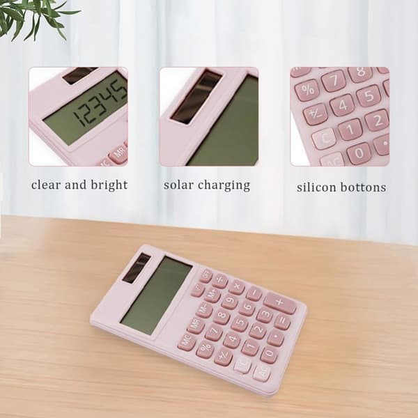 Mini lommeregner - GRANDSALEY - Basis 4 funktioner - Rosa - Solenergi - 8 cifre display