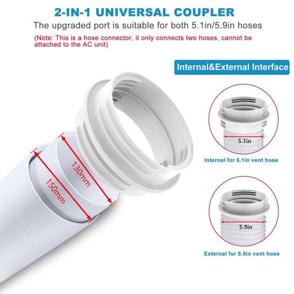 Slangeforbindelse til bærbar aircondition - GRANDSALEY - Universel - Kompatibel 5,1"/5,9" - Omvendelig gevind - ABS