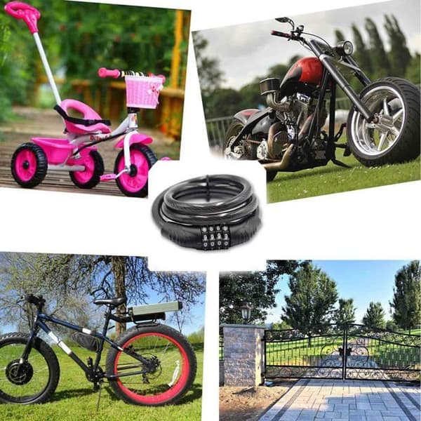 Kabellås til cykel, lang og spiralformet, med nulstillbart kode (4 cifre), 39 tommer