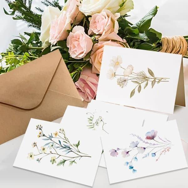 Grattiskort - GRANDSALEY - Set med 10 - Akvarellblommönster - Inkluderar kraftkuvert - 20×15 cm Vit