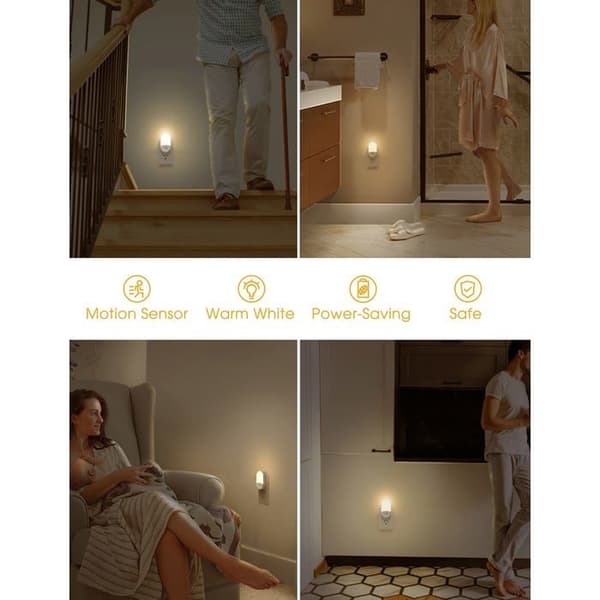 LED natlys med stik og sensor - GRANDSALEY - Sæt af 2 - Varm hvid 3000 K - Sensor 3–5 m - 0,6 W Varm vit (3000 K)