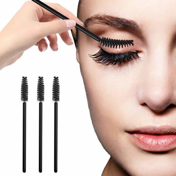 Sæt med 100 engangs øjenvipperbørster - Ideelle til vipperextension, brynformning og makeup (Sort)