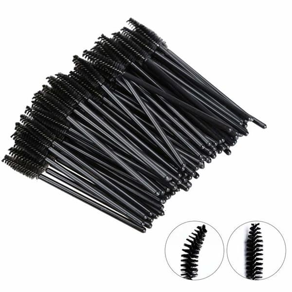 Sæt med 100 engangs øjenvipperbørster - Ideelle til vipperextension, brynformning og makeup (Sort)