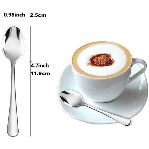 Espresso ske - GRANDSALEY - minimalistisk design - poleret rustfrit stål - 12 cm - sæt af 6 silverfärgad (polerat rostfritt stå