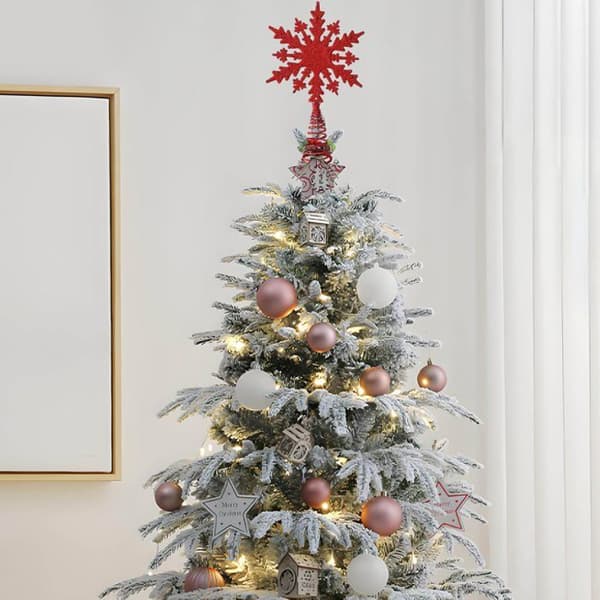 Juletræspynt i form af en glitrende snefnug, 21 cm (rød)