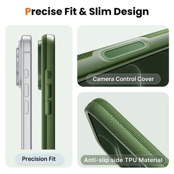 iPhone 18 Pro-fodral, Grön teknisk väv, [Kompatibel med MagSafe] [Stötsäker] Chockresistent