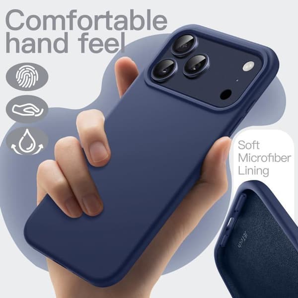 Silicone cover til iPhone 17 Pro, mørkeblå, blød og silkeagtig berøring, stød- og ridsefast.