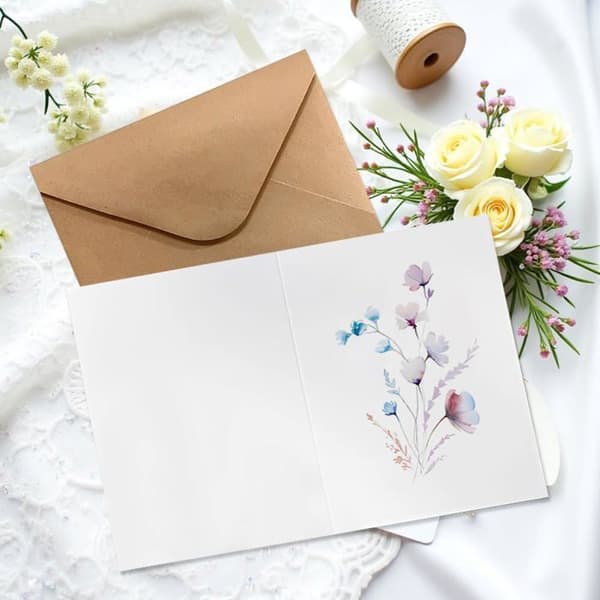 Grattiskort - GRANDSALEY - Set med 10 - Akvarellblommönster - Inkluderar kraftkuvert - 20×15 cm Vit