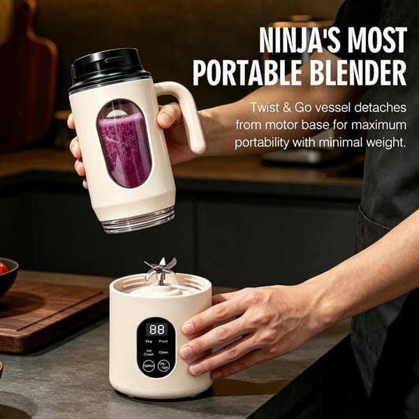 Bærbar blender - GRANDSALEY - 580 ml - 12 rustfrie stålblade - 3000 mAh USB-C batteri - 4 hastigheder