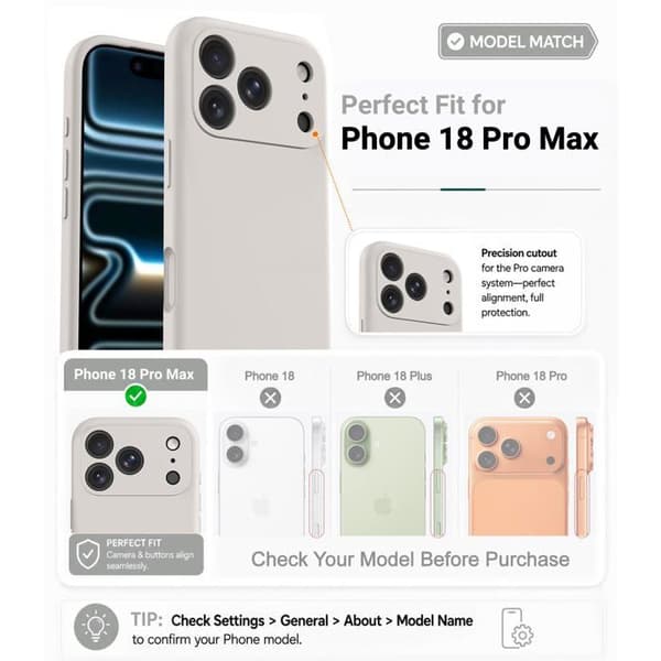 Siliconfodral för iPhone 18 Pro Max / 17 Pro Max, Grå sten, kameraskydd, mjuk och repbeständig.