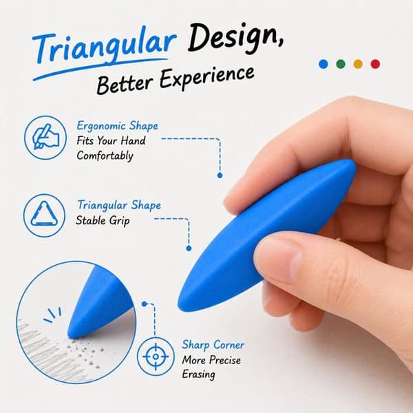 Triangulär suddgummi, utan rester, ergonomisk design för ett bra grepp, paket med 8.