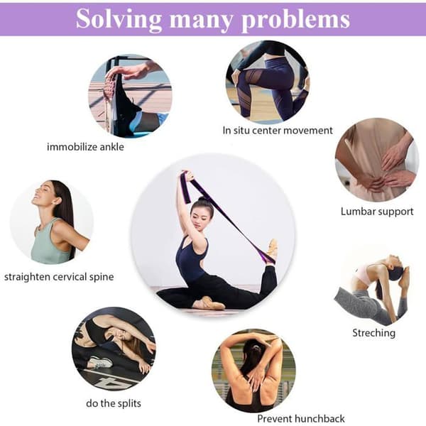Yoga rem - GRANDSALEY - 8 ringe 88 cm - Lilla - Holdbart elastik - Multi-brug