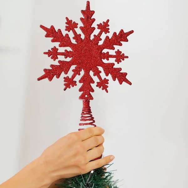 Juletræspynt i form af en glitrende snefnug, 21 cm (rød)