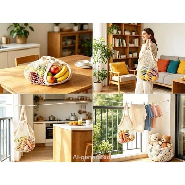 Återanvändbara nätkassar i bomull – 3-pack (Beige)