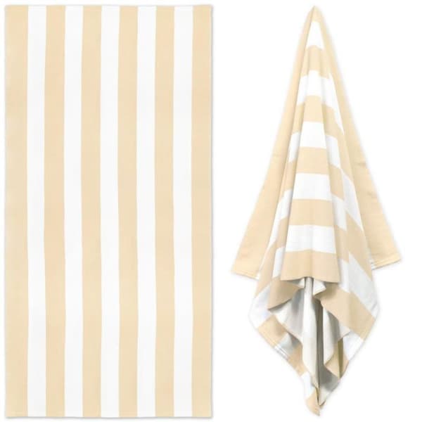 Strandhåndklæde - GRANDSALEY - Med brede striber - Beige - Absorberende mikrofiber - 90 x 180 cm beige