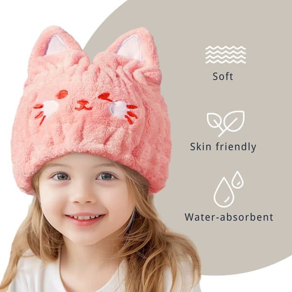 Mikrofiber hårtørrer håndklæde til børn — Tørrehætte "Lille Rosa Kat"