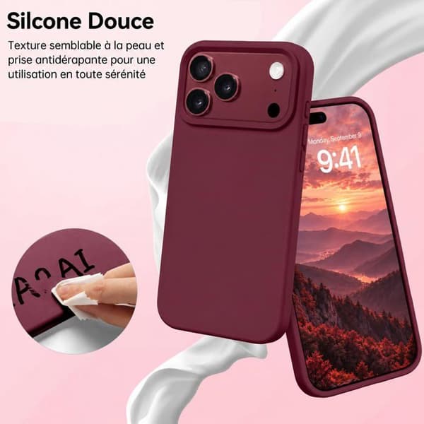 Ultra-tynd silikone telefoncase til iPhone 18 Pro/17 Pro, bordeaux, slidstærk og stødabsorberende, fuld beskyttelse.