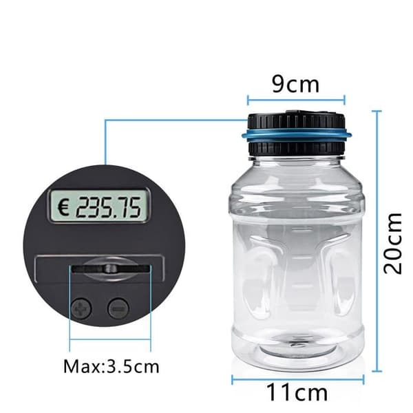 Elektronisk spargris - GRANDSALEY - 1,8 L - LCD-skärm - Transparent ABS - Knappar +/- Transparent