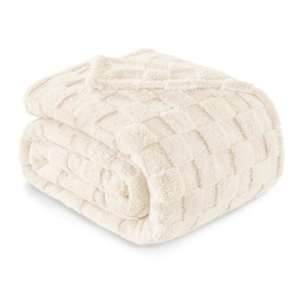 Dække - GRANDSALEY - 150 x 200 cm - Mikrofiber - Jacquard 3D - Off-white äggskal
