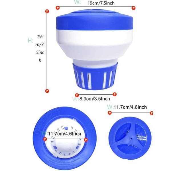 Flydende klor diffuser - GRANDSALEY - Stort model 7,5 tommer - Justerbar diffusion - 4 tabletter - ABS plastik